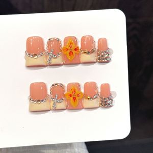 Manicura Francesa de Lujo <span class=keywords><strong>con</strong></span> Degradado de Diamantes Brillantes y Patrones Florales Intrincados, <span class=keywords><strong>Uñas</strong></span> Postizas Hechas a Mano - Product Image 3