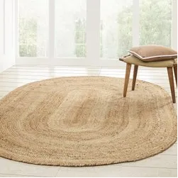 Tapis de jute ovale naturel bleu marine moderne fabriqué à la main tapis de jonc de mer multicolore conçu sur mesure pour la prière à la maison élégant - Product Image 3