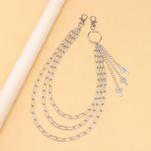 Cadena de cintura de moda con diseño de cruz hueca, multicapa, de metal, accesorio para pantalones de mezclilla, estilo Hip Hop, Plata Tibetana Blanco K Three - Product Image 3