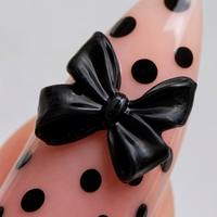 Faux Ongles à Presser Stiletto Personnalisés Rose Noir Strass Luxe Motif Nœud et Pois Coquette Vente en Gros
