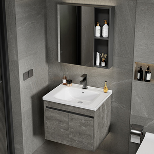 <span class=keywords><strong>Mueble</strong></span> de <span class=keywords><strong>Baño</strong></span> Flotante de Aluminio Impermeable para Proyectos Hoteleros, con Lavabo, Espejo y Gabinete de Almacenamiento - Product Image 2
