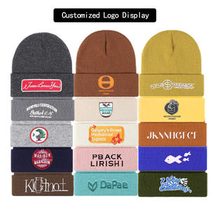 Chapeau en tricot personnalisé Lanhai avec patch |   Bonnet d'hiver en cuir avec patch, ajoutez votre logo, chapeau pour les employés de l'entreprise - Product Image 6