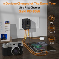 Adaptador de Viaje Universal de 65W 45W 35W con Puertos USB Tipo C, 4 Tomas de Corriente, 10A, Enchufe para EE. UU., Reino Unido y Australia, Conectividad Eléctrica Mundial