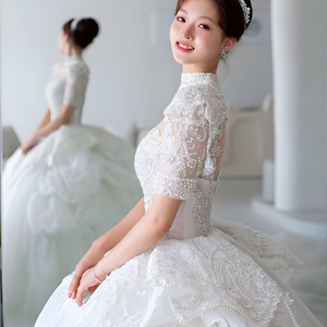 Jancember LSHT031 Crystal Luxury manga corta nupcial boda Vestido de fiesta vestidos - Product Image 3