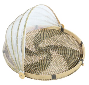 For Kitchen Dining Table Outdoor Use Bamboo <b>Food</b> Cover Tray with Mosquito <b>Net</b> Lid, Handwoven Natural Bamboo Serving Tray - Product Image 6