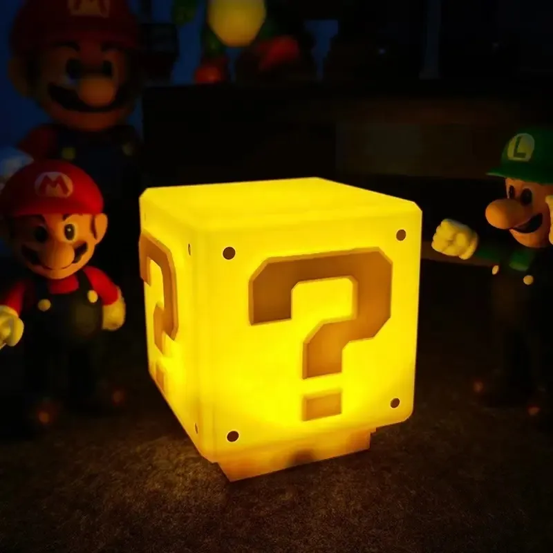 Bloque de interrogación Luz nocturna Mesa Lámpara cuadrada Altavoz 3D Mario Lámpara Mario USB Luz nocturna recargable