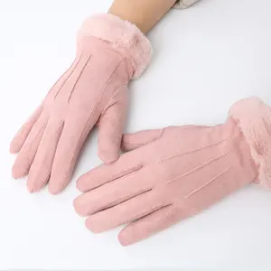 热卖假麂皮手套最新设计户外触摸屏保暖冬季女式手套