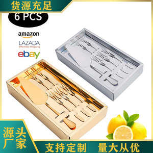 Juego de tenedor y cuchillo para pastel de acero inoxidable 304, cuchillo y tenedor para pastel lunar, plato de cumpleaños en caja, vajilla con diseño de sombrero de vela - Product Image 1