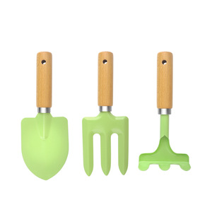 Juego de herramientas de jardín, 3 piezas, mango de madera de haya, mini pala ligera, rastrillo, azada para plantar flores, suculentas, uso en exteriores - Product Image 5
