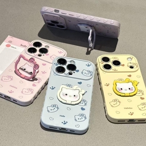 Cartoon KT Cat Bow Stand Soft TPU Mobile Phone <b>Case</b> For <b>IPhone</b> 17 16 15 Pro Max Cute Holder Shockproof LOVE Bracket Back Cover - Product Image 3