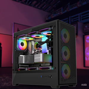 Caja <span class=keywords><strong>de</strong></span> PC ATX Mid Tower RGB, Caja <span class=keywords><strong>de</strong></span> PC ATX con Vidrio Curvo, USB-C, Caja <span class=keywords><strong>de</strong></span> PC para Juegos ATX Económica con Ventiladores <span class=keywords><strong>de</strong></span> Refrigeración - Product Image 1