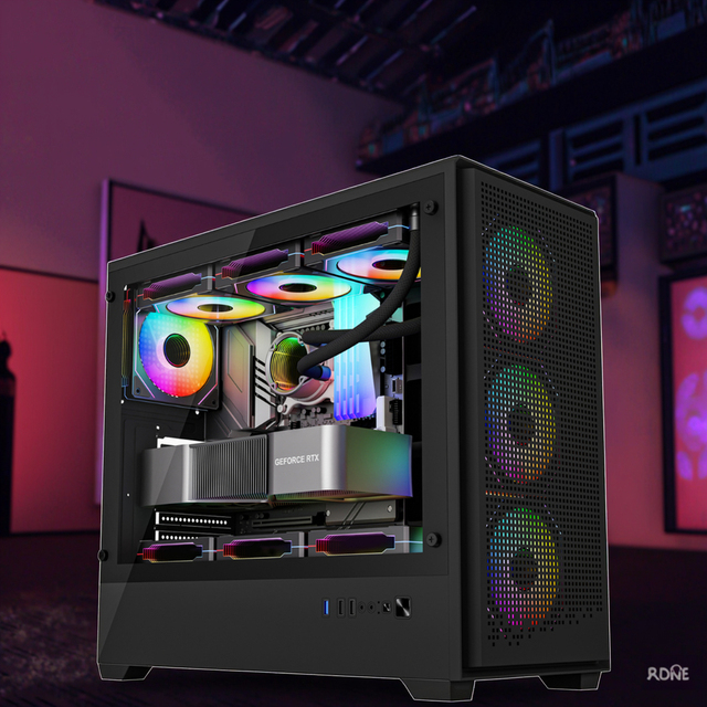 Pc Atx Mid Tower case Rgb Computer Atx Pc case Curved Glass Usbc Cheap Atx Gaming Pc case Support Cooling Fans