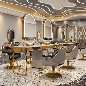 Espejo de Salón en Oferta, Muebles de Peluquería, Estación de Peluquería, Espejo de Estilismo con Almacenamiento, Espejo de Salón Dorado con Luz - Product Image 6