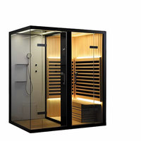 Sauna traditionnel élégant en cèdre TRIUNITY SAUNA, en forme de cube, pour 4 à 8 personnes, sauna sec isolé en bois, pour l'extérieur, avec douche