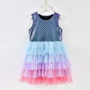 Enfants Mode Cupcake Design Gradient Couleur sirène moelleux robe de princesse Fleur Filles Tulle Robe Puffy Party Tutu Robe