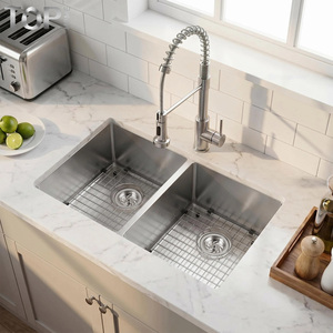 Évier de cuisine double à montage sous plan en acier inoxydable T304 de calibre 16, fait main, design moderne, surface brossée, certifié CUPC - Product Image 4