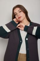 Übergröße Damen Vintage-Stil Schulter-Zopfmuster Strickjacke Gestreiftes Muster Dicker Stoff Atmungsaktiv Einknopf-Verschluss