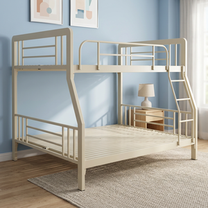 High-<b>End</b> Modern Cream-Colored Metal Adjustable Bunk <b>Bed</b> Space-Saving Design - Product Image 3