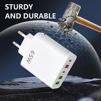 Pengisi Daya Perjalanan 65W 3PD+2USB Tipe-C QC3.0 Port Pengisi Daya Laptop Bahan Tahan Api Pengisian Cepat Multi-port Ramah Lingkungan