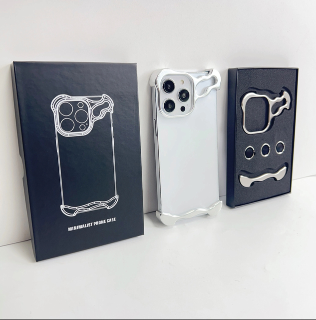 Aluminum Alloy Corner Phone Case for iPhone 15 16 Pro Max Samsung S24 Bare Metal Frameless Protective Mobile Covers for Girls