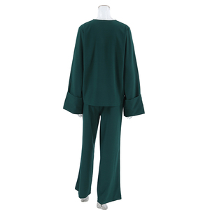 QINSI Custom Pajamas Spring Pyjamas Long Loose Sleeves V Neck Solid <strong>Loungewear</strong> Women <strong>Sets</strong> <strong>Kimono</strong> Women's Sleepwear