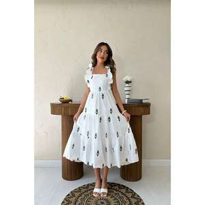 Vestido Verde sin Mangas al por Mayor con Volantes Translúcidos, Elegante, con Cintura Imperio, sin Tirantes, Diseño Liso - Ideal para Verano y Playa, Tallas XS-XL-6XL - Product Image 5