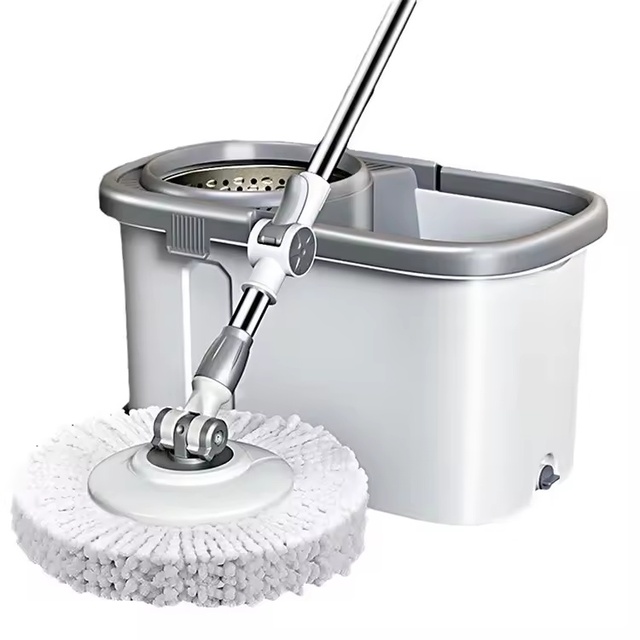 Household Rotary Wet Dry Dual-Purpose Hand-Washing-Free Flat Mop Bucket with Plastic Basket Self-Wringer Reusable Lazy Man Mop