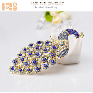 超大型サファイアピーコッククリスタルラインストーンブローチ子供用ウェディングジュエリーピンアクセサリー - Product Image 4