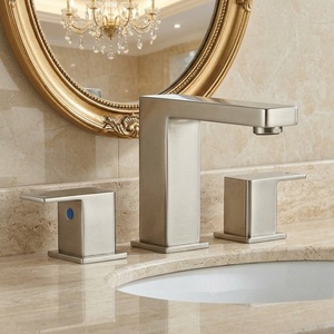 Basin Bathroom Sink Faucet 3 Hole Dual Handle Metered Ceramic Valve Core Modern Design Deck Mount Stainless Steel Chrome - Product Image 6