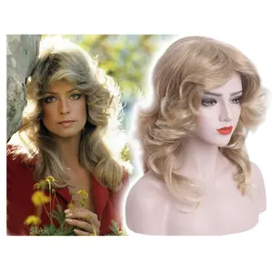 Perruque body wave synthétique 70s pour femmes, couleur Blonde, Costume de Cosplay