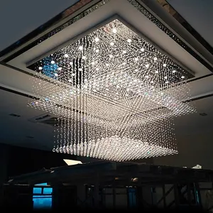 Candelabro de techo de lujo para hotel interior rectangular personalizado, candelabros de cristal modernos para el hogar con LED dorado y luces colgantes