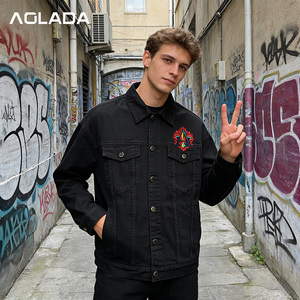Giacca in denim da uomo personalizzata con stampa a getto d'inchiostro, ricamata nera, stile trucker, casual streetwear, <span class=keywords><strong>cappotto</strong></span> in jeans - Ingrosso dalla fabbrica in Cina 2026 - Product Image 3