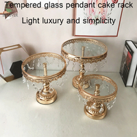 Support à gâteau en métal doré, décoration de mariage, événement, support à gâteau haut, plateau en verre, centre de table pour dessert, support à dessert en cristal