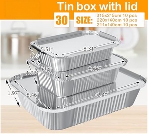 Barquettes rectangulaires jetables en aluminium recyclables et écologiques de grande taille, idéales pour le barbecue, les plats à emporter et la cuisson, en PET de qualité alimentaire - Product Image 2