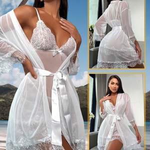 Sfy3838 - Lencería Sexy de Malla Suave al por Mayor, Conjunto de 2 Piezas: Vestido con Tirantes de Encaje y Túnica Acolchada con Tanga, Pijama Transparente - Product Image 6