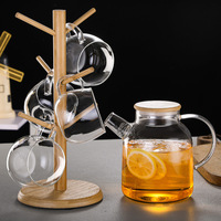 Théière en verre transparent de 900 ml avec filtre à infuseur floral et couvercle en bambou, théière épaissie