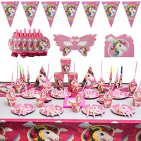 Serie Unicornio Rosa, 91 Piezas de Platos, Servilletas y Pancarta Desechables de Papel, Ideal para Cumpleaños de Niñas