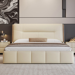Offre Spéciale : Ensemble de Meubles de <span class=keywords><strong>Chambre</strong></span> en Cuir Blanc Crème – Lit Moderne de Luxe King Size, Cadre de Lit Double Confortable pour <span class=keywords><strong>Chambre</strong></span> à <span class=keywords><strong>Coucher</strong></span> - Product Image 1
