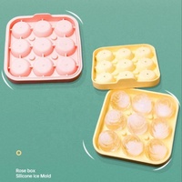 Moule à glaçons en silicone en forme de rose, réutilisable, 9 cavités, grille à glaçons, silicone de qualité alimentaire, bac à glaçons flexible