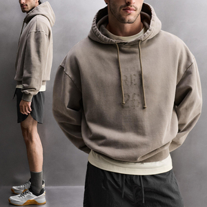 Sweat-shirt à capuche ample en molleton 100 % coton délavé style vintage pour homme KingSen, avec imprimé vieilli et épaules tombantes - Product Image 1