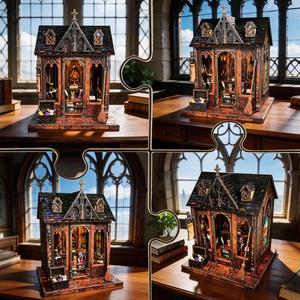 Kit DIY <span class=keywords><strong>de</strong></span> niche à livres en bois, puzzle 3D maison miniature avec couvercle anti-poussière et lumière LED, insert créatif pour étagère, cadeau - Product Image 2