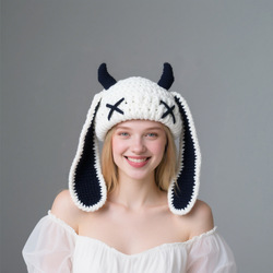 White XX rabbit ear horn hat