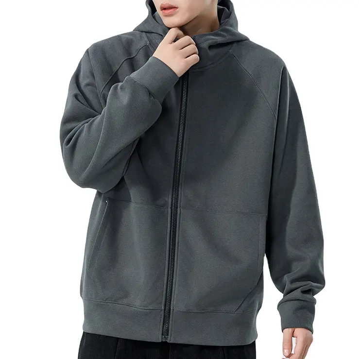 2023 oem customized graphic men's winter hooded sweatshirt men loose solid color cardigan full zip up hoodie