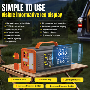 <span class=keywords><strong>Pompe</strong></span> à air sans fil WLETO 150 PSI 12-24V, démarreur portable pour pneus de voiture, SUV, moto, vélo, ballons, avec affichage numérique de la pression des pneus - Product Image 3