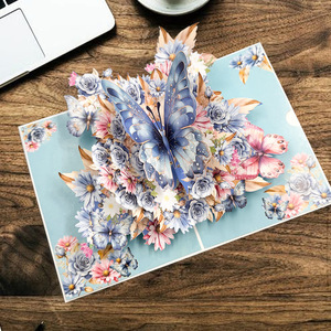 Nouvelle conception Carte de vœux en carton 3D Papillon bleu Carte de vœux en carton vierge pour petite amie Cadeau de la Saint-Valentin - Product Image 3