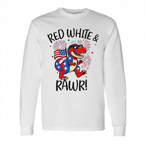 T-shirt à manches longues Red White And Rawr Dino T Rex, design patriotique du 4 juillet aux États-Unis - Product Image 2