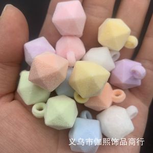 Yiwu Flocked Cube Beads Macaron Color Plush Pendant With Hole For Jewelry Making - Product Image 2
