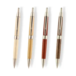 Ballpoint pen with click action mechanism Fashion vintage brass copper clip wood pen