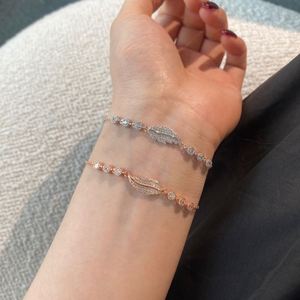 Dylam Elegance Design Rhodium <b>Rose</b> <b>Gold</b> Plated S925 Silver Hypoallergenic 5A Zirconia Leaf Link Chain Bracelet for Women - Product Image 2