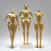 Mannequin de présentation de vêtements pour femmes grande taille BBL en plastique doré, pose debout, corps entier, courbes généreuses, sexy, forte poitrine